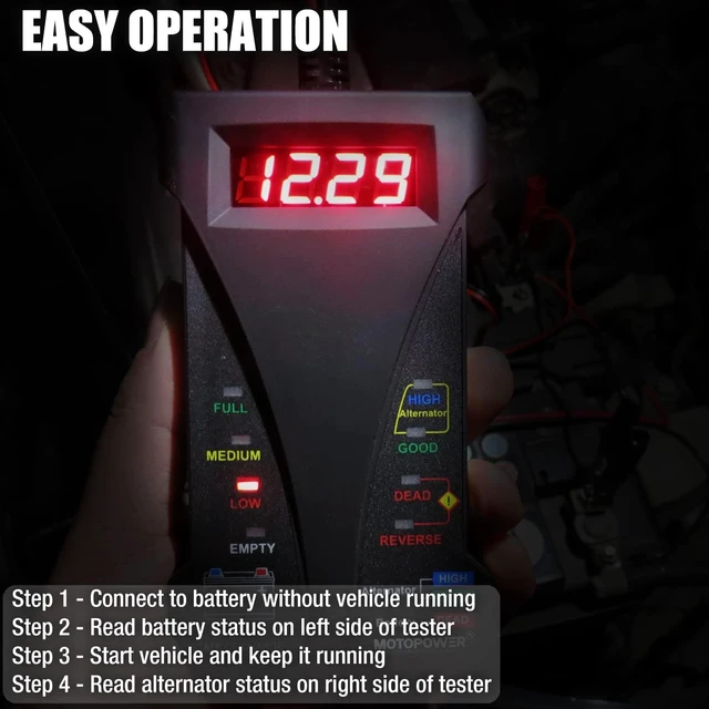 Alt view image 10 of 12 - MP0514A 12V Digital Car Battery Tester Voltmeter and Charging System Analyzer with LCD Display and LED Indication - Black Rubber Paint