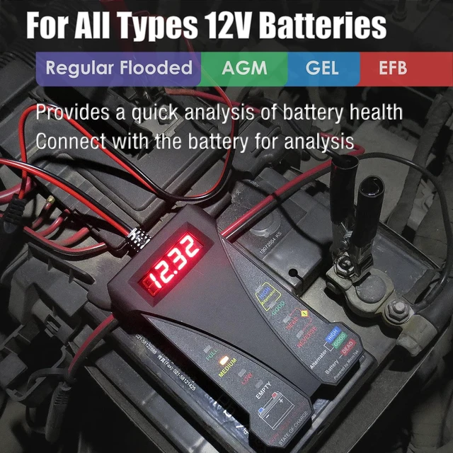 Alt view image 11 of 12 - MP0514A 12V Digital Car Battery Tester Voltmeter and Charging System Analyzer with LCD Display and LED Indication - Black Rubber Paint