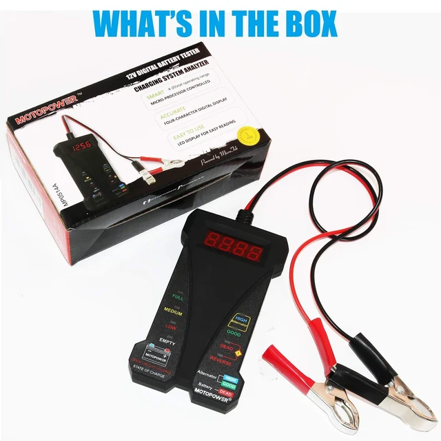 Alt view image 12 of 12 - MP0514A 12V Digital Car Battery Tester Voltmeter and Charging System Analyzer with LCD Display and LED Indication - Black Rubber Paint