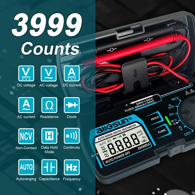 Alt view image 9 of 14 - Digital Multimeter Pocket Size DC AC Voltage Current Tester NCV Ohm Capacitance Frequency Diode and Continuity Test Auto Range (EM3085A (Upgraded))