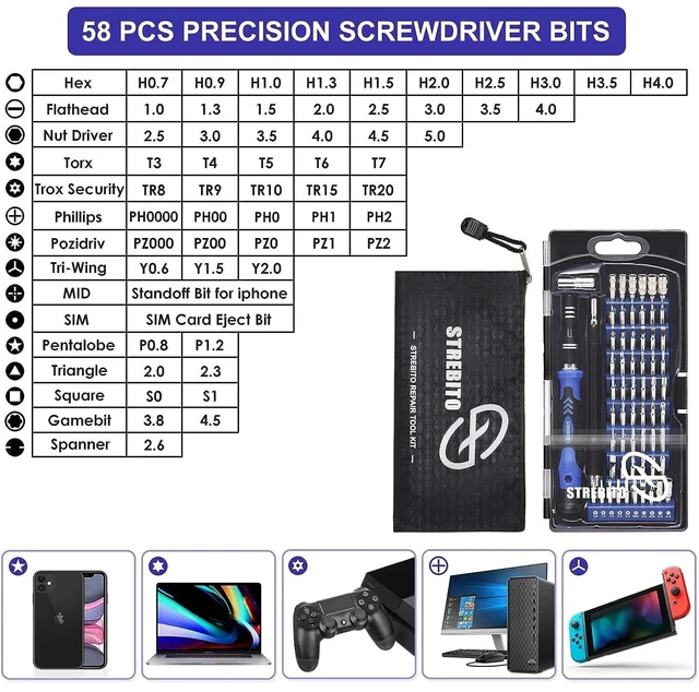 Alt view image 9 of 14 - Precision Screwdriver Set, 79 in 1 Screwdriver Kit with 58 Bits & Anti Static Wrist Strap, Magnetic Driver Electronics Repair Tool Kit for Computer, iPhone, Laptop, Cell Phone, Macbook, PS4/5