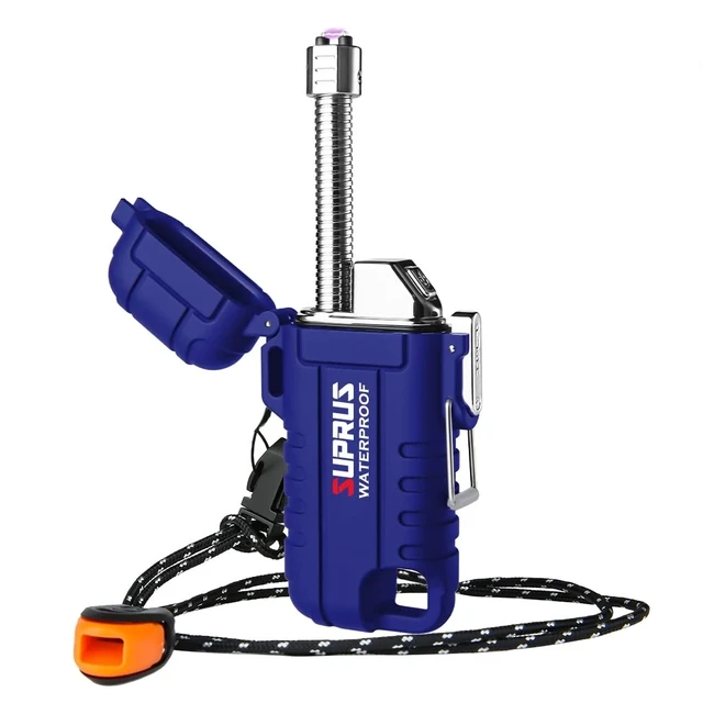 Alt view image 8 of 14 - Waterproof Lighter Windproof Lighter Arc Plasma Lighters USB-C Rechargeable with Expandable and Flexible Neck for Outdoor, Camping & Kitchen (Blue)