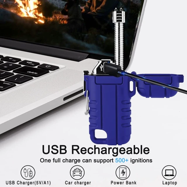 Alt view image 12 of 14 - Waterproof Lighter Windproof Lighter Arc Plasma Lighters USB-C Rechargeable with Expandable and Flexible Neck for Outdoor, Camping & Kitchen (Blue)