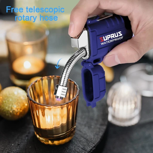 Alt view image 13 of 14 - Waterproof Lighter Windproof Lighter Arc Plasma Lighters USB-C Rechargeable with Expandable and Flexible Neck for Outdoor, Camping & Kitchen (Blue)