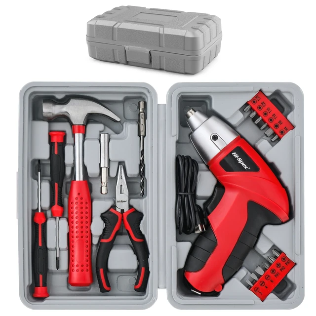 Alt view image 8 of 14 - 19pc 3.6V USB Small Power Screwdriver & Home DIY Tool Kit Set. Cordless & Rechargeable Electric Screwdriver and Compact Hand Tool Box Set,Red