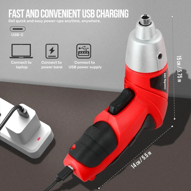 Alt view image 12 of 14 - 19pc 3.6V USB Small Power Screwdriver & Home DIY Tool Kit Set. Cordless & Rechargeable Electric Screwdriver and Compact Hand Tool Box Set,Red