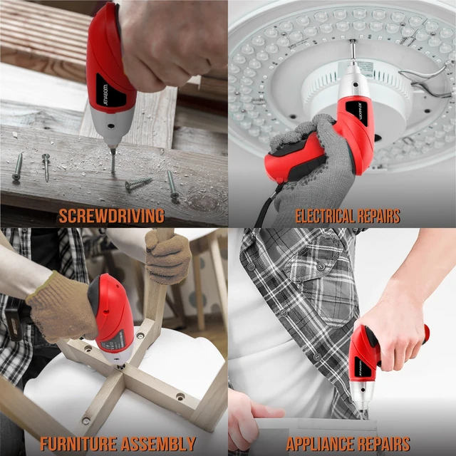 Alt view image 13 of 14 - 19pc 3.6V USB Small Power Screwdriver & Home DIY Tool Kit Set. Cordless & Rechargeable Electric Screwdriver and Compact Hand Tool Box Set,Red