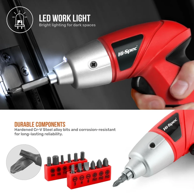 Alt view image 11 of 14 - 19pc 3.6V USB Small Power Screwdriver & Home DIY Tool Kit Set. Cordless & Rechargeable Electric Screwdriver and Compact Hand Tool Box Set,Red