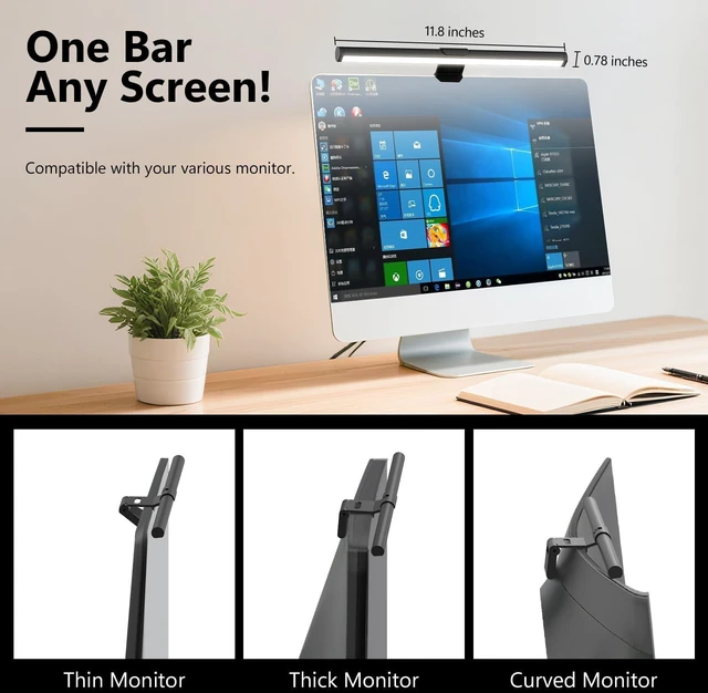 Alt view image 9 of 14 - Monitor Light Bar, Eye-Care USB Reading Mnitor lamp, 11.8'' LED Computer Lights with Ultrawide Lighting, 3 Color Temperature Dimmable Desk Light for Home Office Gaming