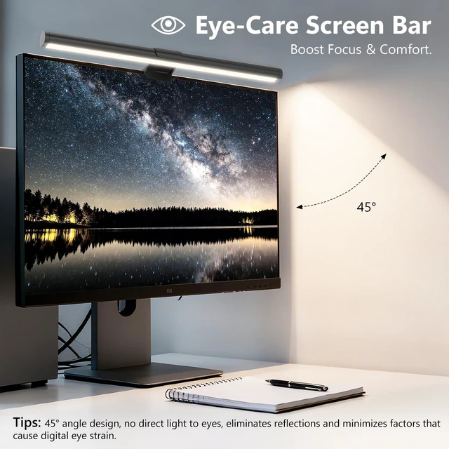 Alt view image 13 of 14 - Monitor Light Bar, Eye-Care USB Reading Mnitor lamp, 11.8'' LED Computer Lights with Ultrawide Lighting, 3 Color Temperature Dimmable Desk Light for Home Office Gaming