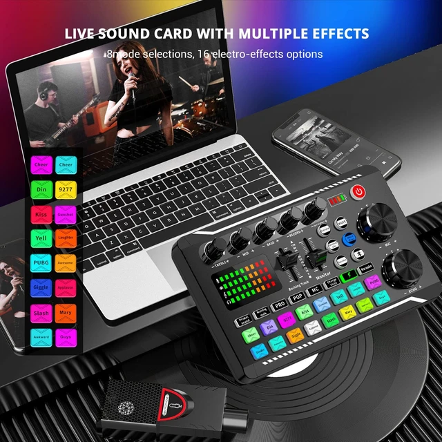 Alt view image 9 of 14 - F998 Live Sound Card Audio Mixer, Podcast Audio Interface with DJ Mixer Effects, Voice Changer with Sound Effects for PS4 PS5 Karaoke Tiktok YouTube Live Streaming Record Gaming