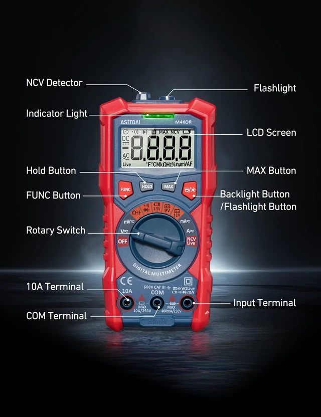Alt view image 14 of 14 - Multimeter Tester, TRMS 4000 Counts Volt Meter Auto-Ranging Ohmmeter Digital 1.5v/9v/12v Battery Voltage Tester Measure Voltage Current Resistance Diodes Continuity Capacitance with NCV