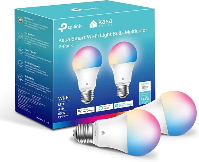 Alt view image 8 of 14 - Smart Light Bulbs, Full Color Changing Dimmable Smart WiFi Bulbs Compatible with Alexa and Google Home, A19, 60 W 800 Lumens,2.4Ghz only, No Hub Required, 2-Pack (KL125P2), Multicolor
