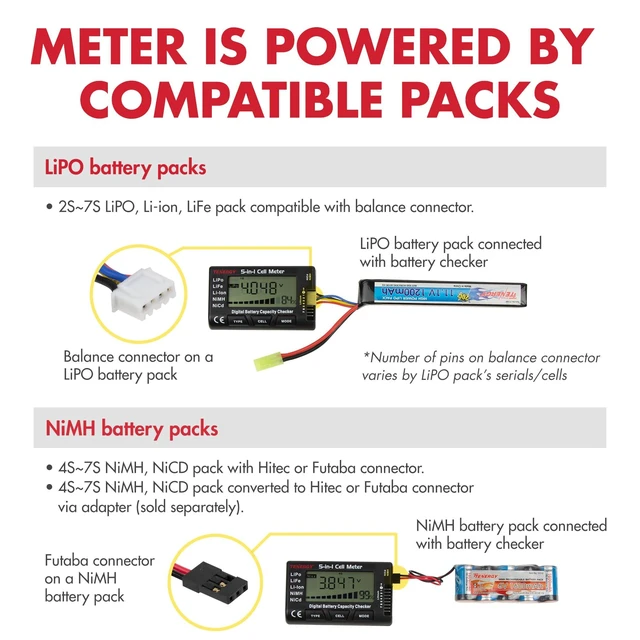Alt view image 9 of 14 - 5-in-1 Battery Meter, Intelligent Cell Meter Digital Battery Checker/Balancer for LiPo / LiFePO4 / Li-ion/NiCd/NiMH Battery Packs
