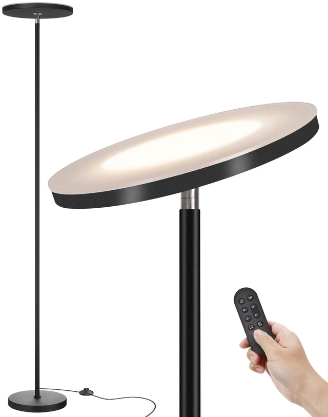 Alt view image 8 of 14 - LED Floor Lamp Super Bright Torchiere with Remote & Foot Switch, Stepless Dimmable Tall Standing Lamp, 69" Modern Pole Light for Corner, Living Room, Bedroom, Reading, Office