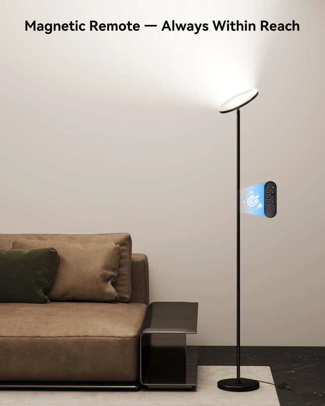 Alt view image 13 of 14 - LED Floor Lamp Super Bright Torchiere with Remote & Foot Switch, Stepless Dimmable Tall Standing Lamp, 69" Modern Pole Light for Corner, Living Room, Bedroom, Reading, Office