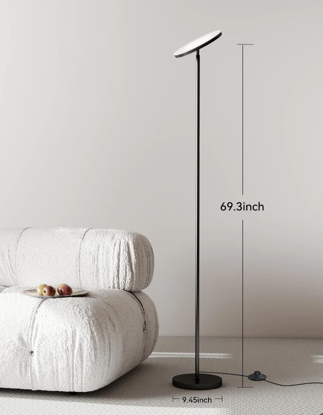 Alt view image 11 of 14 - LED Floor Lamp Super Bright Torchiere with Remote & Foot Switch, Stepless Dimmable Tall Standing Lamp, 69" Modern Pole Light for Corner, Living Room, Bedroom, Reading, Office