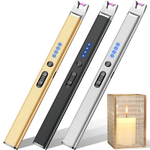 Alt view image 8 of 14 - 3 Pack Candle Lighters USB Rechargeable Electric Lighters Long Stem | Windproof Flameless Arc,Safety Lock,Battery Indicator,Long Stick Matches for Candle,Grill,BBQ,Gas Stoves (Black,Silver,Gold)