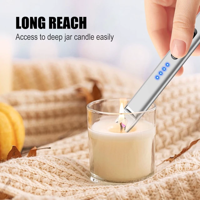 Alt view image 9 of 14 - 3 Pack Candle Lighters USB Rechargeable Electric Lighters Long Stem | Windproof Flameless Arc,Safety Lock,Battery Indicator,Long Stick Matches for Candle,Grill,BBQ,Gas Stoves (Black,Silver,Gold)