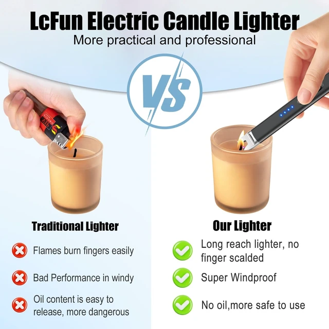 Alt view image 12 of 14 - 3 Pack Candle Lighters USB Rechargeable Electric Lighters Long Stem | Windproof Flameless Arc,Safety Lock,Battery Indicator,Long Stick Matches for Candle,Grill,BBQ,Gas Stoves (Black,Silver,Gold)