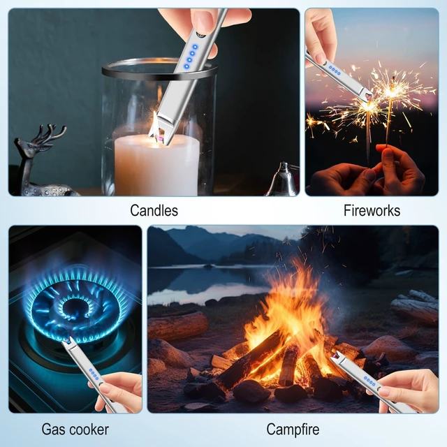 Alt view image 14 of 14 - 3 Pack Candle Lighters USB Rechargeable Electric Lighters Long Stem | Windproof Flameless Arc,Safety Lock,Battery Indicator,Long Stick Matches for Candle,Grill,BBQ,Gas Stoves (Black,Silver,Gold)