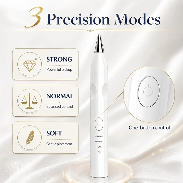 Alt view image 9 of 14 - Electric Diamond Painting Pen Kit, Cordless USB-C Rechargeable Vacuum Pen for Diamond Art, No Wax Rhinestone Picker with 3 Suction Levels, Interchangeable Tips, Low Noise DIY Craft Tool (white)