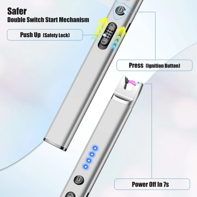 Alt view image 13 of 14 - 3 Pack Candle Lighters USB Rechargeable Electric Lighters Long Stem | Windproof Flameless Arc,Safety Lock,Battery Indicator,Long Stick Matches for Candle,Grill,BBQ,Gas Stoves (Black,Silver,Gold)