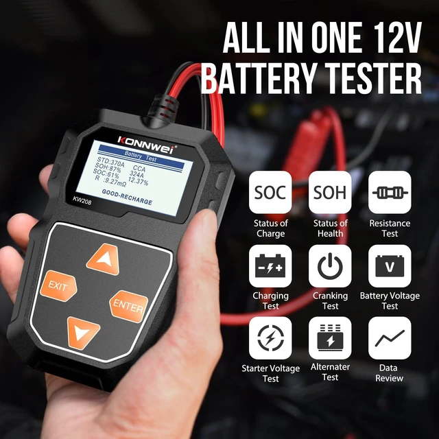 Alt view image 9 of 14 - KW208 12V Car Battery Tester, Battery Load Tester Automotive 12V Alternator Starter Tester Digital Auto Battery Analyzer Charging Cranking System Tester for Car Truck Marine Motorcycle Boat