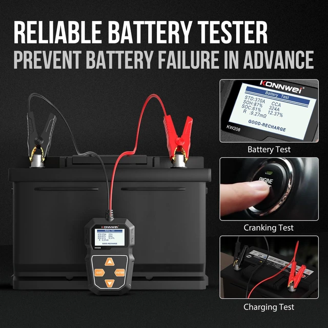 Alt view image 11 of 14 - KW208 12V Car Battery Tester, Battery Load Tester Automotive 12V Alternator Starter Tester Digital Auto Battery Analyzer Charging Cranking System Tester for Car Truck Marine Motorcycle Boat