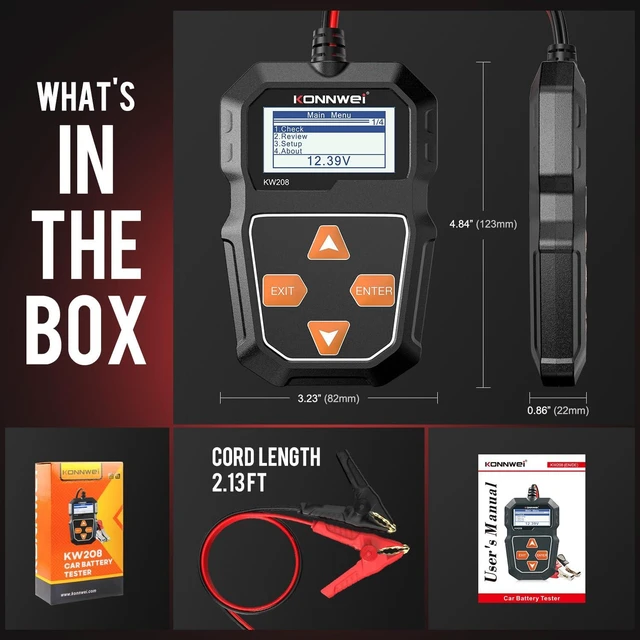 Alt view image 13 of 14 - KW208 12V Car Battery Tester, Battery Load Tester Automotive 12V Alternator Starter Tester Digital Auto Battery Analyzer Charging Cranking System Tester for Car Truck Marine Motorcycle Boat
