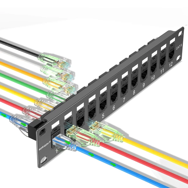 Alt view image 7 of 12 - Mini Patch Panel 12 Port Cat6 with Coupler Keystone, Cat6 Network Panel 10G No Punch Down, Time-Saver Ethernet 1U Rj45 Panel, Rackmount 10 Inch Coupler Patch Panel