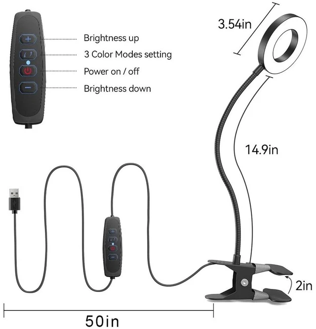 Alt view image 11 of 14 - LED Desk Lamp Clip on Light with 3 Color Modes 10 Brightness Ring/Clamp Light 360° Adjustable Neck Dimmable Eye Protection Desk Lamps for Home Office