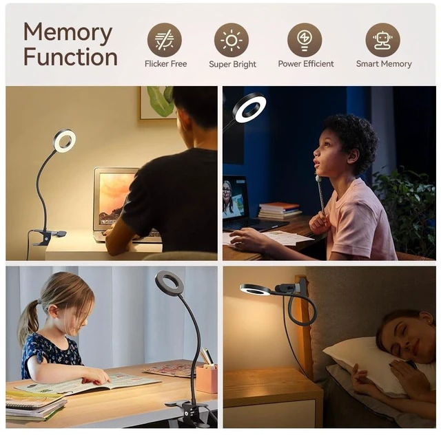 Alt view image 12 of 14 - LED Desk Lamp Clip on Light with 3 Color Modes 10 Brightness Ring/Clamp Light 360° Adjustable Neck Dimmable Eye Protection Desk Lamps for Home Office
