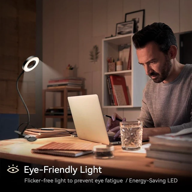 Alt view image 14 of 14 - LED Desk Lamp Clip on Light with 3 Color Modes 10 Brightness Ring/Clamp Light 360° Adjustable Neck Dimmable Eye Protection Desk Lamps for Home Office