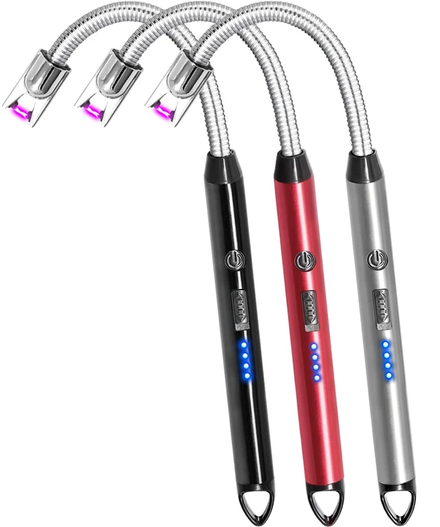 Alt view image 7 of 12 - 3 Pack Candle Lighter Electric Rechargeable Arc Windproof Lighters Flexible Neck Long Rotate 360 Plasma Lighter USB Flameless Lighters Candles Grill BBQ