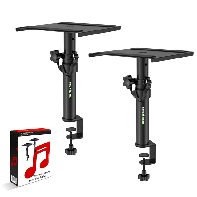 Alt view image 8 of 14 - Pair of Desktop Speaker Stands Clamp-on Studio Monitor Stands Height Adjustable 9"-14" Desk Mount Speaker Riser Speaker Stands Home Audio