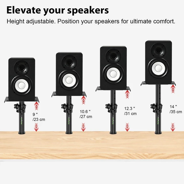 Alt view image 9 of 14 - Pair of Desktop Speaker Stands Clamp-on Studio Monitor Stands Height Adjustable 9"-14" Desk Mount Speaker Riser Speaker Stands Home Audio