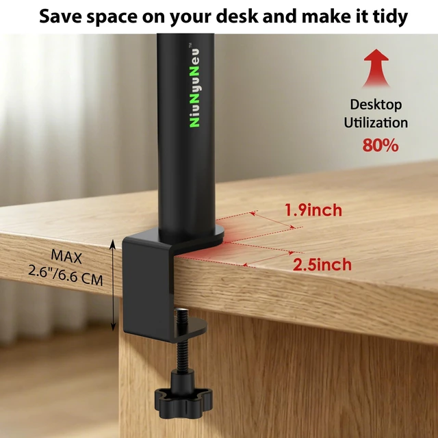 Alt view image 11 of 14 - Pair of Desktop Speaker Stands Clamp-on Studio Monitor Stands Height Adjustable 9"-14" Desk Mount Speaker Riser Speaker Stands Home Audio
