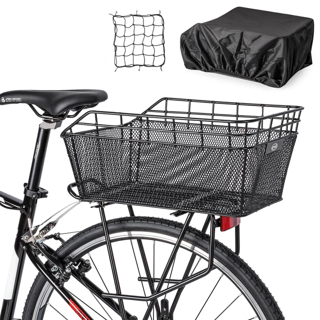 Alt view image 8 of 14 - Rear Bike Basket - Large Bicycle Rear Basket with Cargo Net and Waterproof Cover, Wire Bike Baskets Rear Large Capacity (NO Bike Rack Included)
