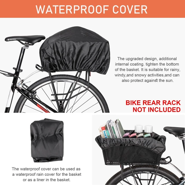 Alt view image 10 of 14 - Rear Bike Basket - Large Bicycle Rear Basket with Cargo Net and Waterproof Cover, Wire Bike Baskets Rear Large Capacity (NO Bike Rack Included)