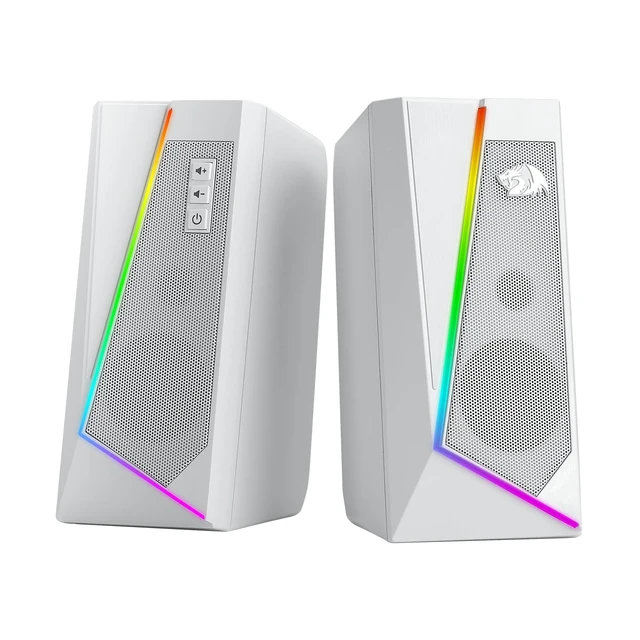 Alt view image 8 of 14 - GS520 RGB Desktop Speakers, 2.0 Channel PC Computer Stereo Speaker with 6 Colorful LED Modes, Enhanced Sound and Easy-Access Volume Control, USB Powered w/ 3.5mm Cable, White