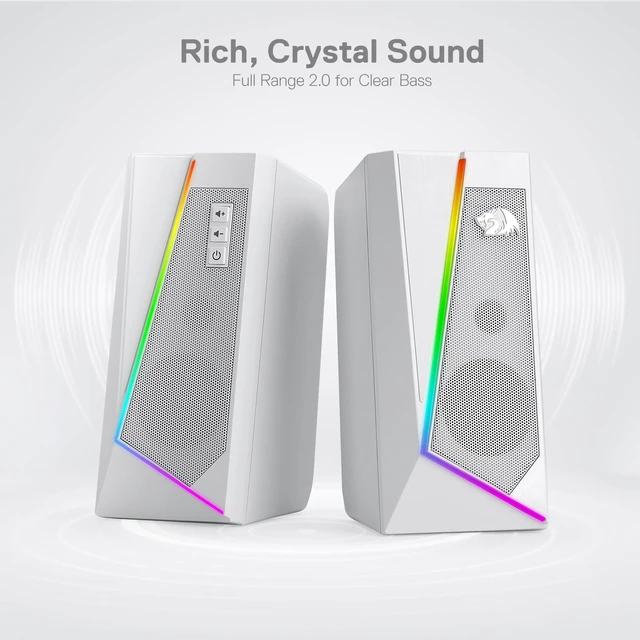 Alt view image 10 of 14 - GS520 RGB Desktop Speakers, 2.0 Channel PC Computer Stereo Speaker with 6 Colorful LED Modes, Enhanced Sound and Easy-Access Volume Control, USB Powered w/ 3.5mm Cable, White