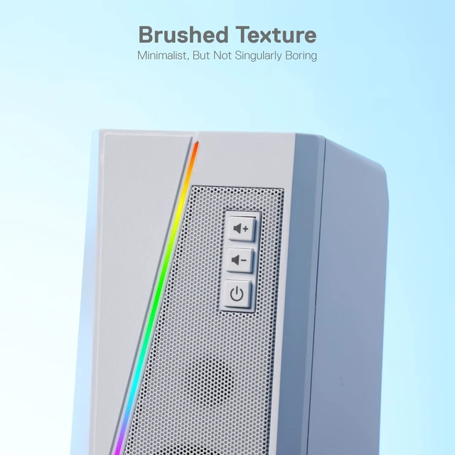 Alt view image 13 of 14 - GS520 RGB Desktop Speakers, 2.0 Channel PC Computer Stereo Speaker with 6 Colorful LED Modes, Enhanced Sound and Easy-Access Volume Control, USB Powered w/ 3.5mm Cable, White