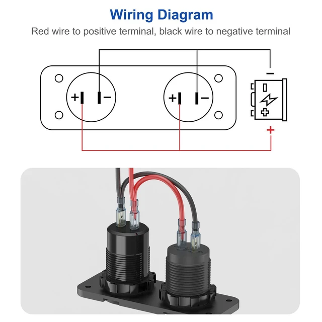 Alt view image 12 of 14 - 12V USB Outlet Marine Switch Panel Plug, PD3.0 and Dual QC3.0 USB Ports Aluminum Car Charger with LED Voltmeter Power Switch, Lighted 150W Cigarette Lighter Socket 2 in 1 DIY Kit for Boat RV ATV, etc.