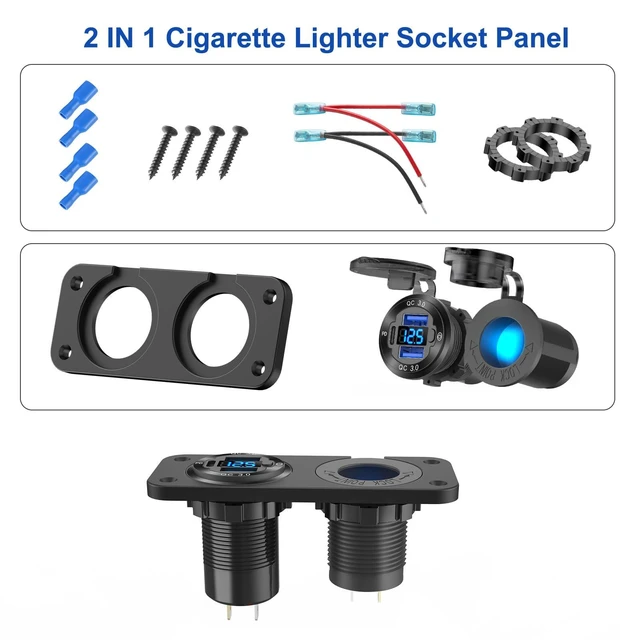 Alt view image 13 of 14 - 12V USB Outlet Marine Switch Panel Plug, PD3.0 and Dual QC3.0 USB Ports Aluminum Car Charger with LED Voltmeter Power Switch, Lighted 150W Cigarette Lighter Socket 2 in 1 DIY Kit for Boat RV ATV, etc.