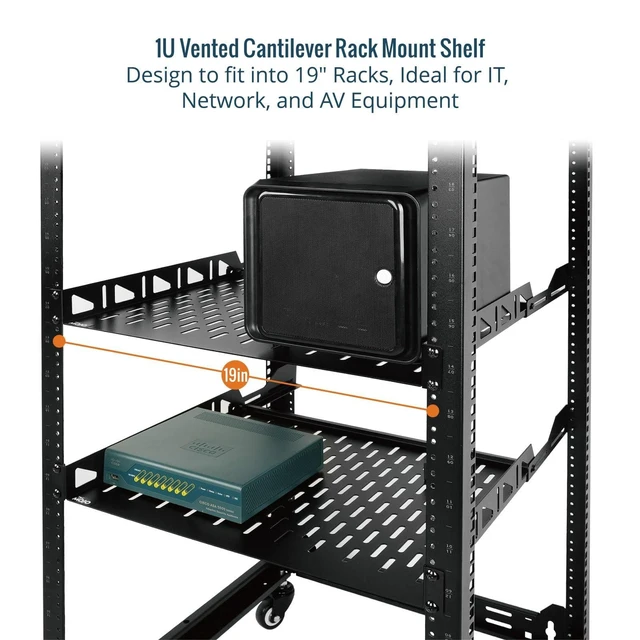 Alt view image 11 of 14 - 1U Rack Shelf,19 inch Rack Shelf 14 inch Depth,Rack Mount Shelf with Anti-Slip Stops,Server Rack Shelf and Network Shelf for 19in Equipments, 110lbs Capacity of Vented 1U Shelf,No Lip(2 Pack)