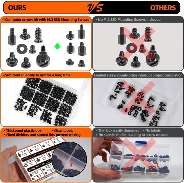 Alt view image 11 of 12 - 450-Piece Computer Screw Kit for PC Building and Repairing - Includes M.2 SSD Mounting Screws, Motherboard Standoff Screw, PC Case, SSD, HDD & Fan Screws | All-in-One Repair Kit