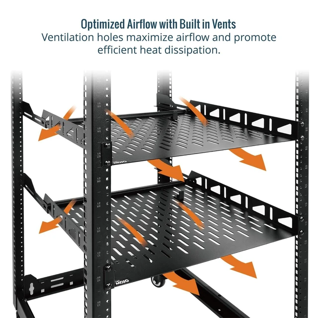 Alt view image 12 of 14 - 1U Rack Shelf,19 inch Rack Shelf 14 inch Depth,Rack Mount Shelf with Anti-Slip Stops,Server Rack Shelf and Network Shelf for 19in Equipments, 110lbs Capacity of Vented 1U Shelf,No Lip(2 Pack)