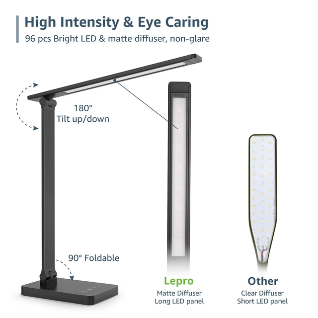 Alt view image 14 of 14 - LED Desk Lamp with USB Charging Port,650LM Dimmable Home Office Touch Control Reading Table Lamp,5 Color Modes with 5 Brightness,College Dorm Room Essentials, Eye Caring, Sewing, Crafting, Black