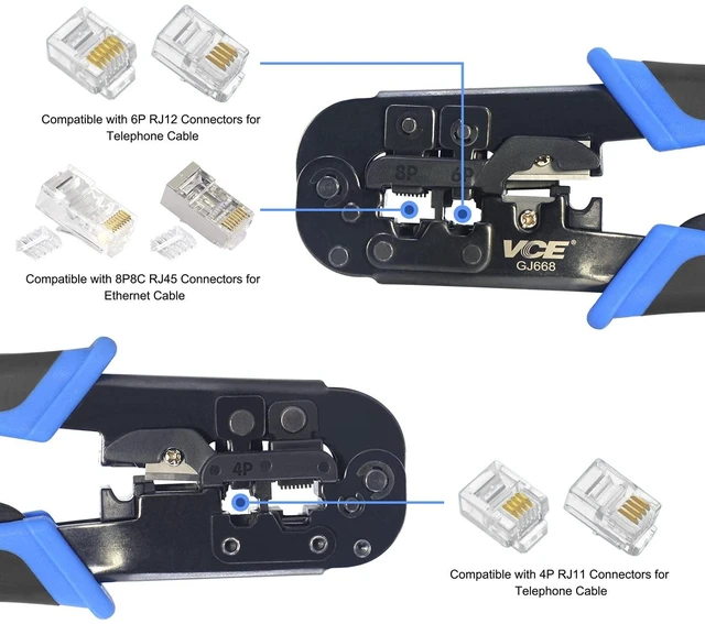 Alt view image 9 of 14 - RJ45 RJ11/RJ12 RJ22 Ethernet Crimp Tool Crimper Cutter Stripper All-in-one Multi-Tool for Network Telephone Cat3 Cat5 Cat5e Cat6 Cat6A Modular Connector Plug Cables